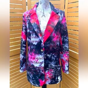 Shein Blazer Jacket Black Pink Graffiti Print Size 8/10 Large Spell Out Graphic
